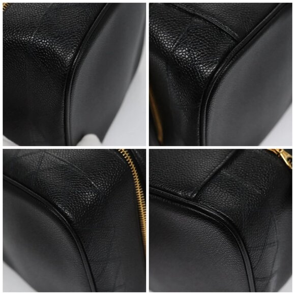 CHANEL Bicolore Vanity Cosmetic Pouch Grained Calf Skin Black Gold CC Auth - Picture 15 of 15